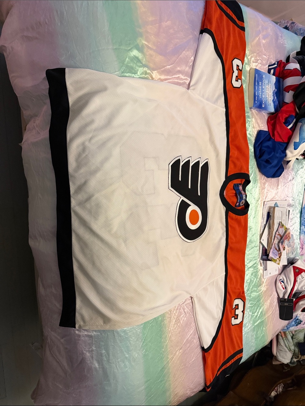 CCM SIGNED  Boucher Philadelphia Flyers White Orange Hockey Jersey with Number 3